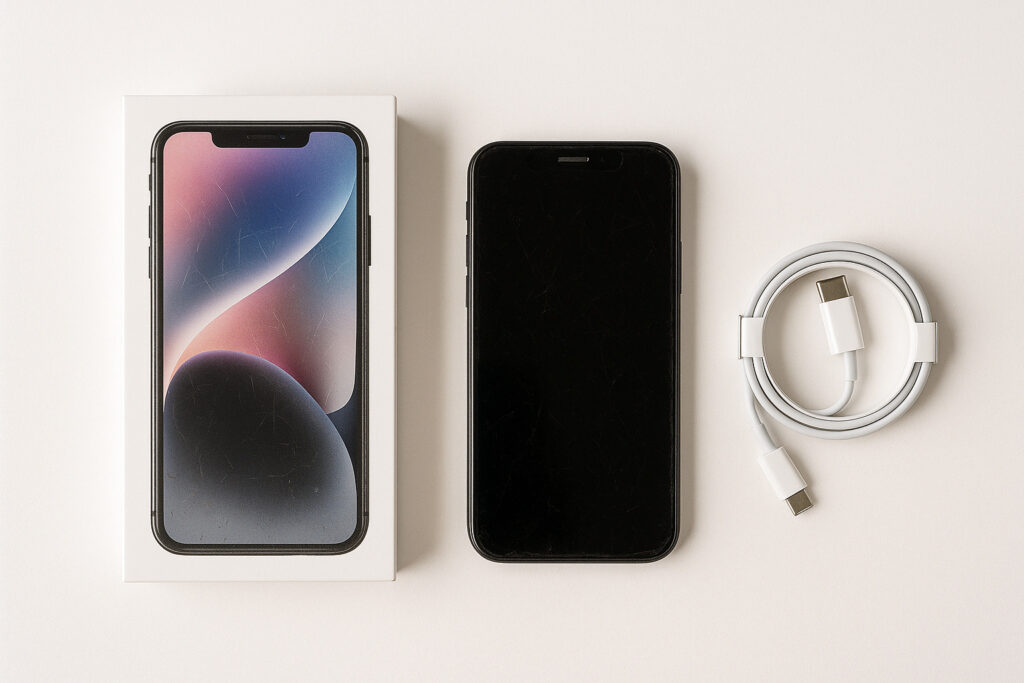 アイフォンと箱と充電コード